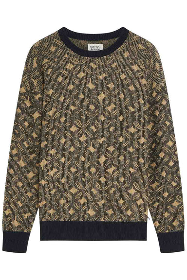 Scotch and Soda Jacquard Pullover in Tiles Flower Dijon/Sky Captain — flatlay view