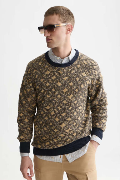 Scotch and Soda Jacquard Pullover in Tiles Flower Dijon/Sky Captain — front view