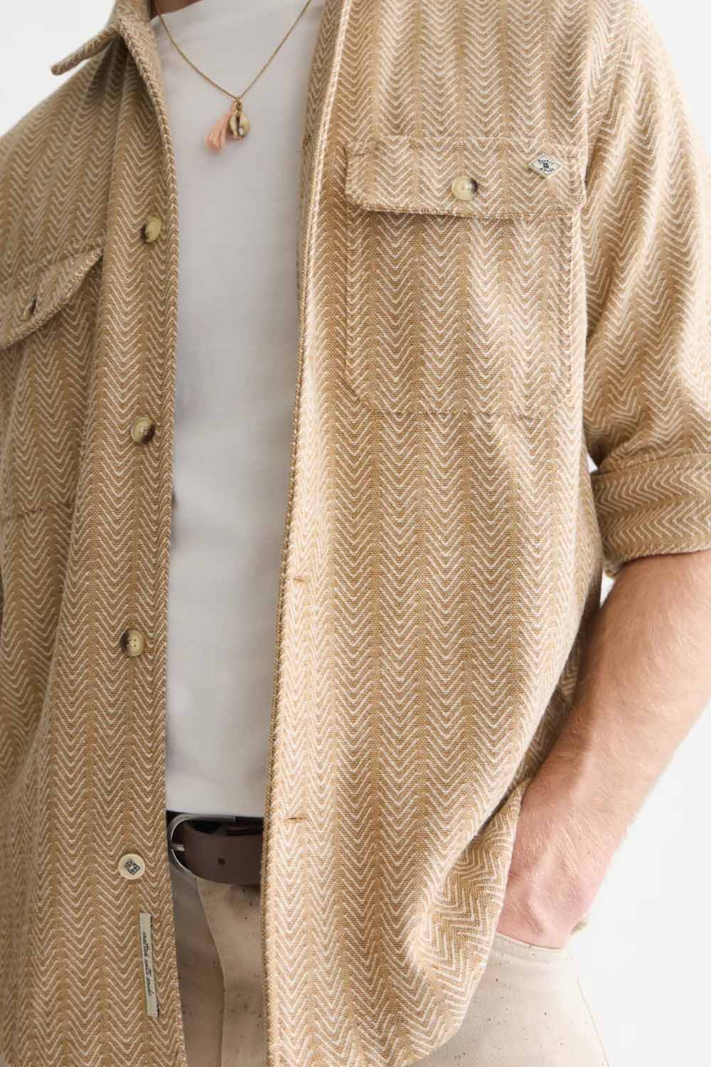 Scotch and Soda Jacquard Shirt in Dijon — Detail-Open view