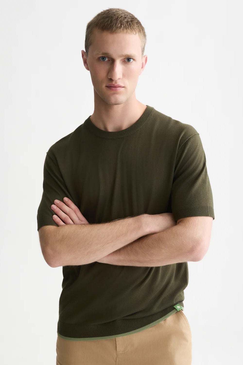 Scotch and Soda Knitted T-Shirt in Forest Night — front view