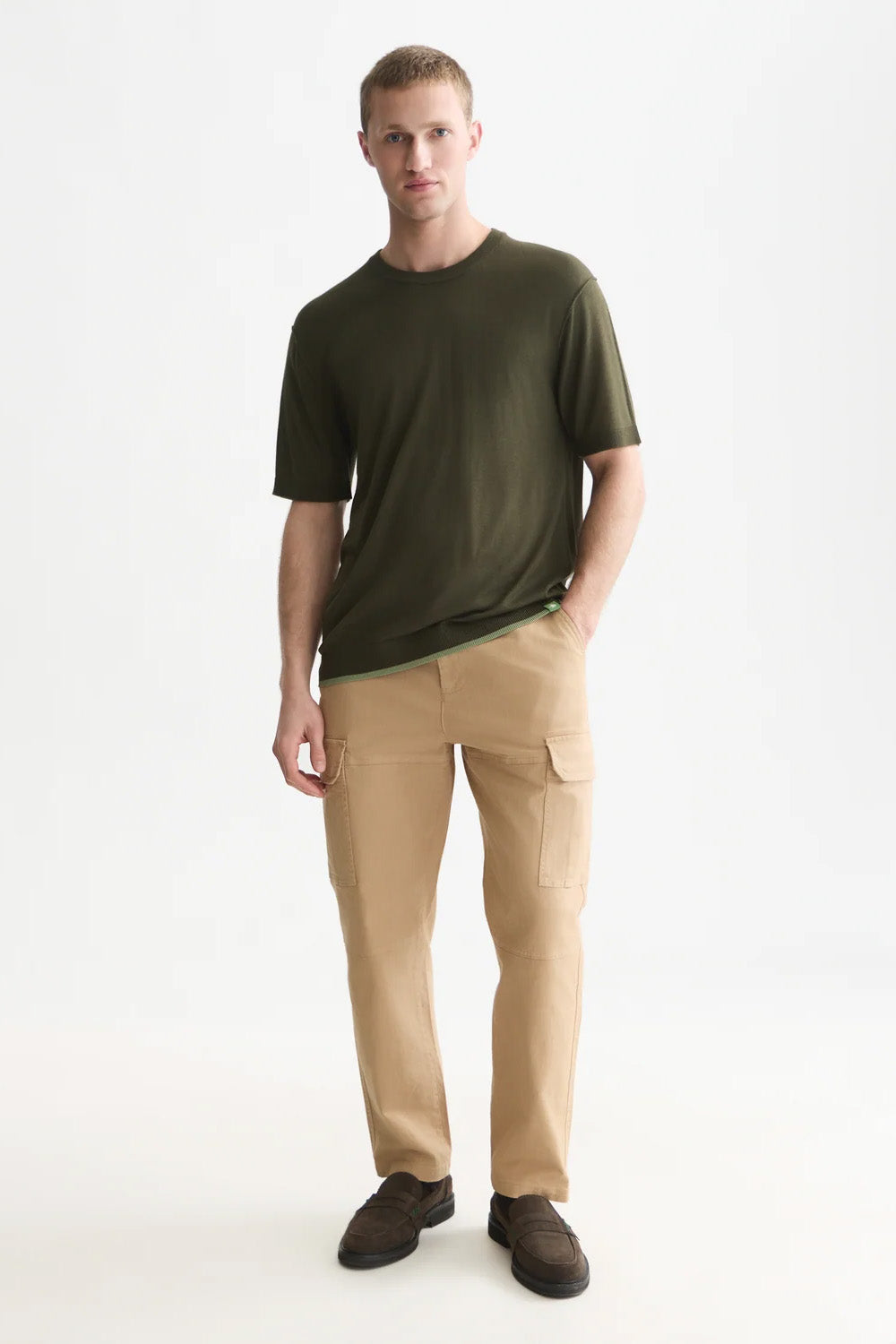 Scotch and Soda Knitted T-Shirt in Forest Night — full-body view