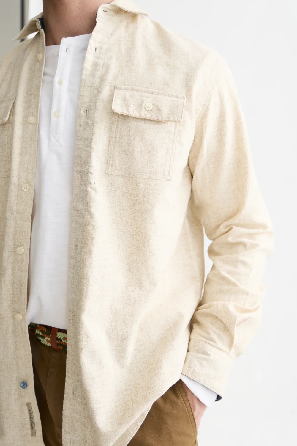 Scotch and Soda Melange Shirt in Eggnog — detail-pocket view