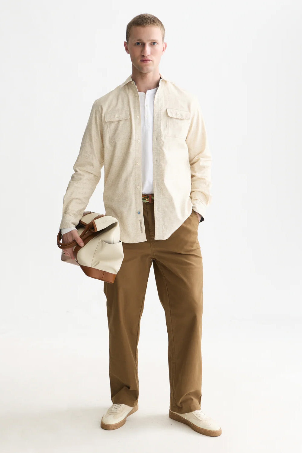 Scotch and Soda Melange Shirt in Eggnog — full-body view