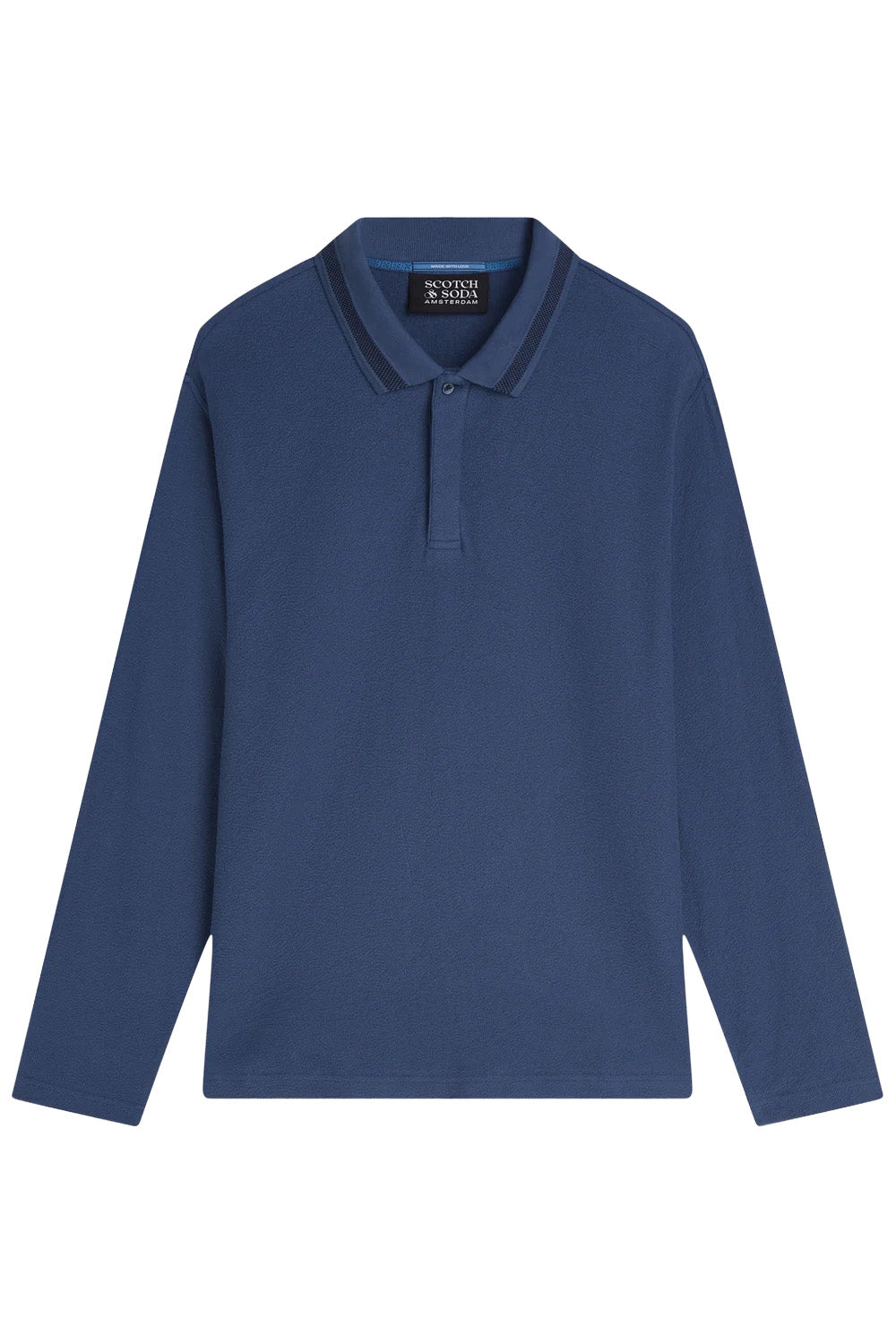 Scotch and Soda Structured Long Sleeve Polo in Ensign Blue — flatlay view