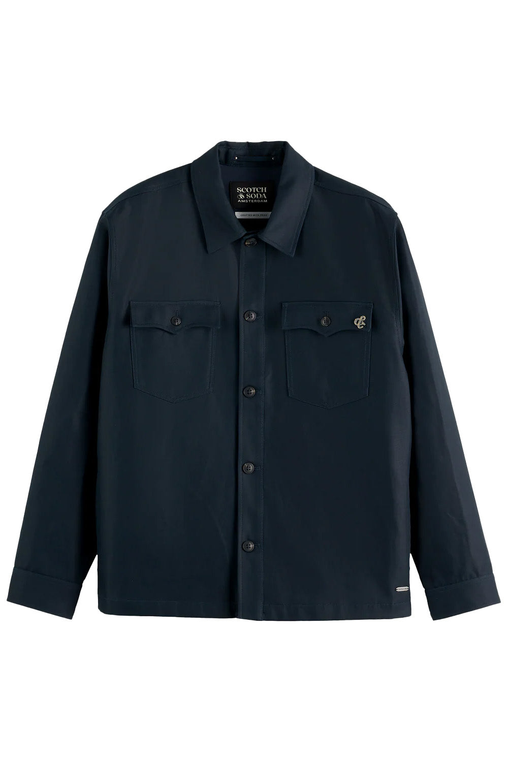 scotch and soda cotton blend twill overshirt carbon front