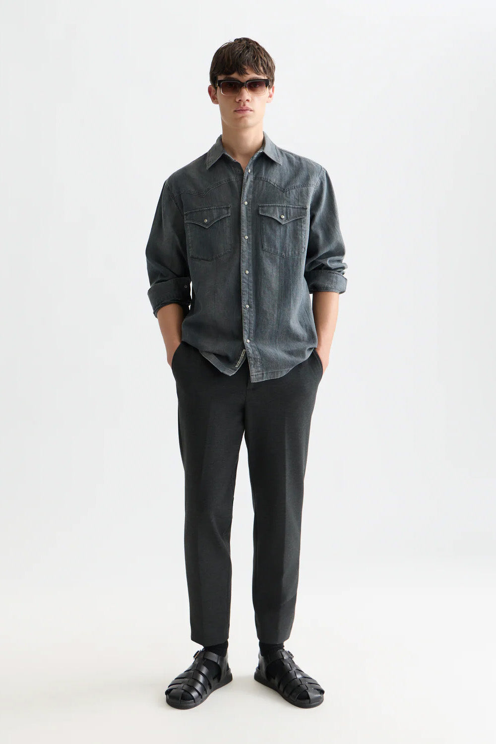 scotch and soda denim relaxed fit washed shirt meteorite