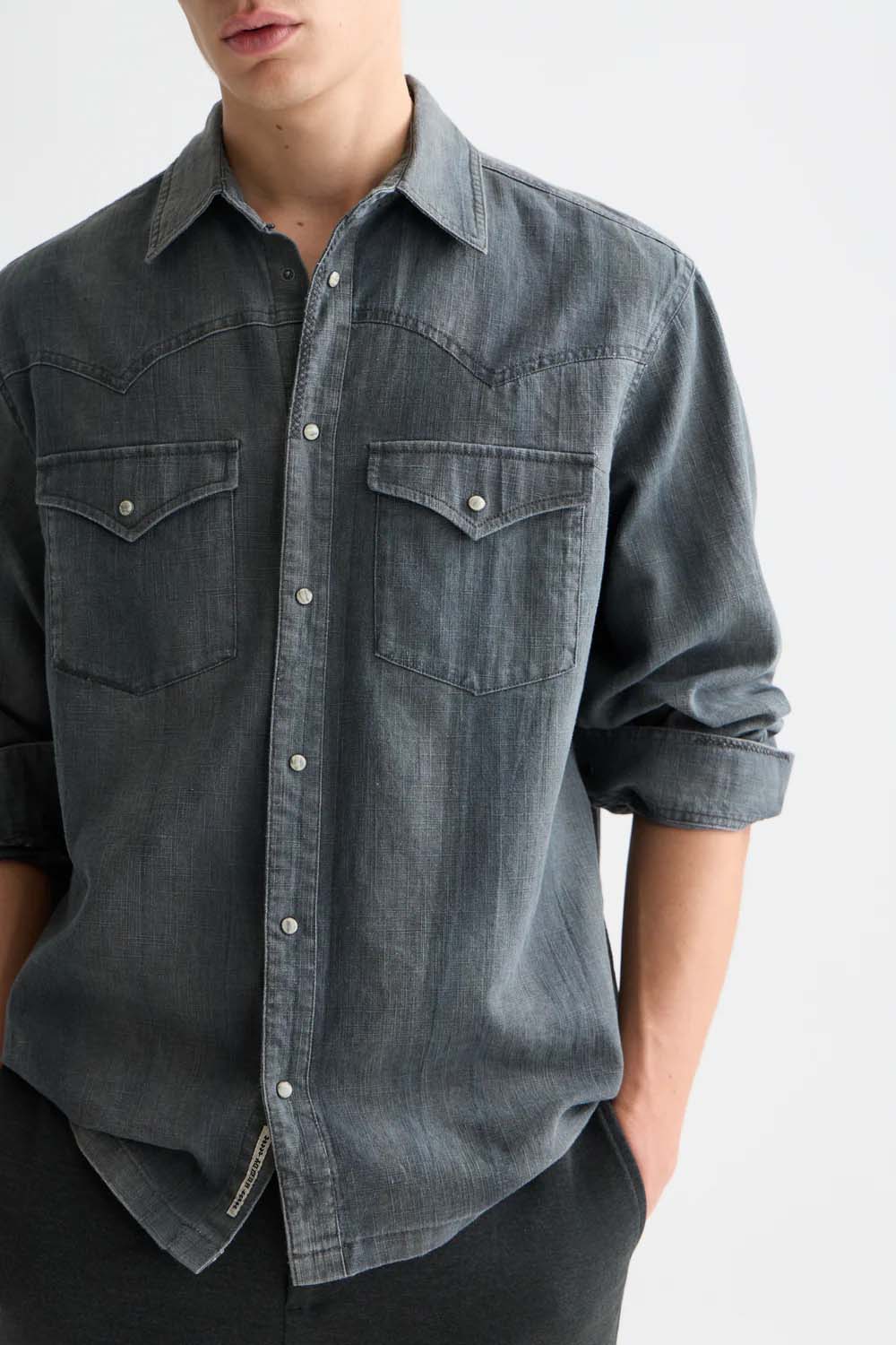 scotch and soda denim relaxed fit washed shirt meteorite detail