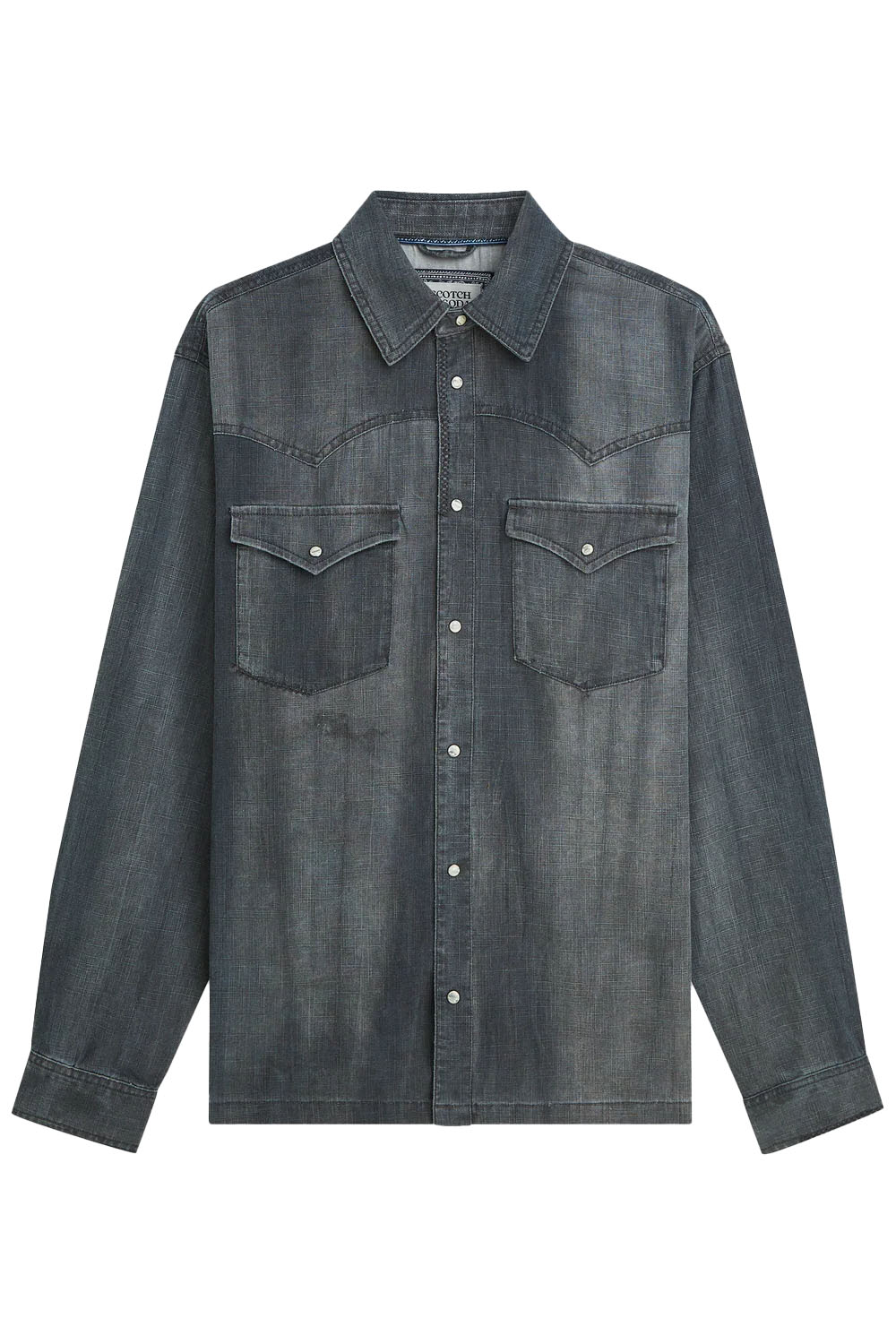 scotch and soda denim relaxed fit washed shirt meteorite flatlay