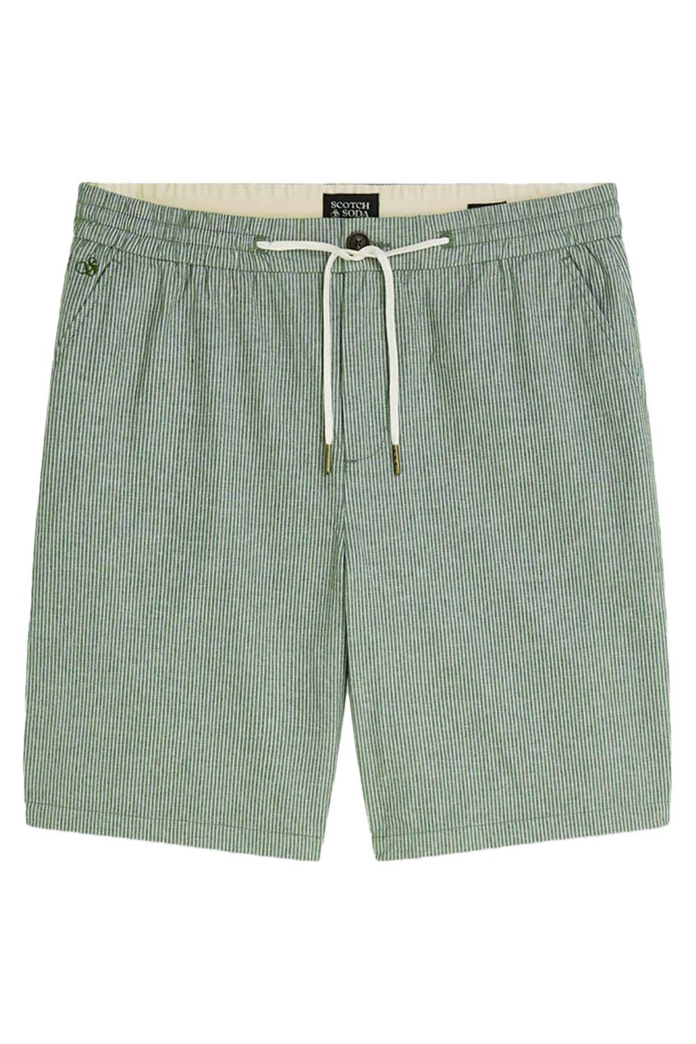 scotch and soda fave bermuda short garden green stripe flatlay