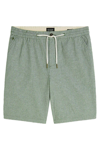 scotch and soda fave bermuda short garden green stripe flatlay
