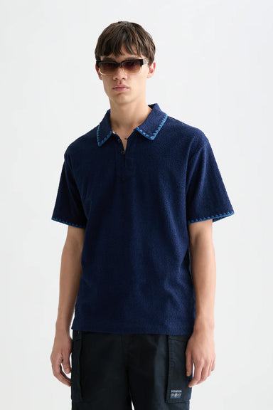 scotch and soda jacquard toweling polo pageant blue front