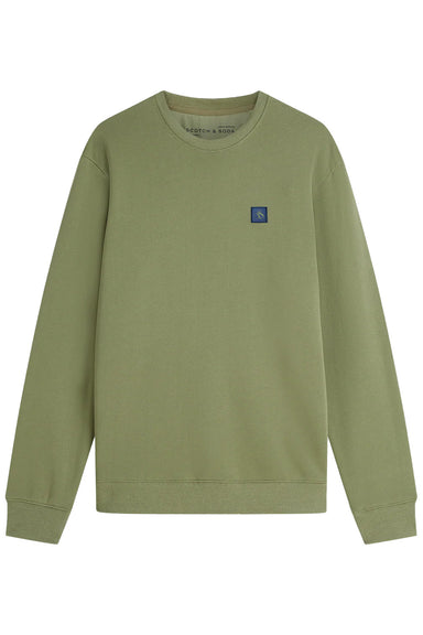 scotch and soda logo badge sweatshirt oil green flatlay