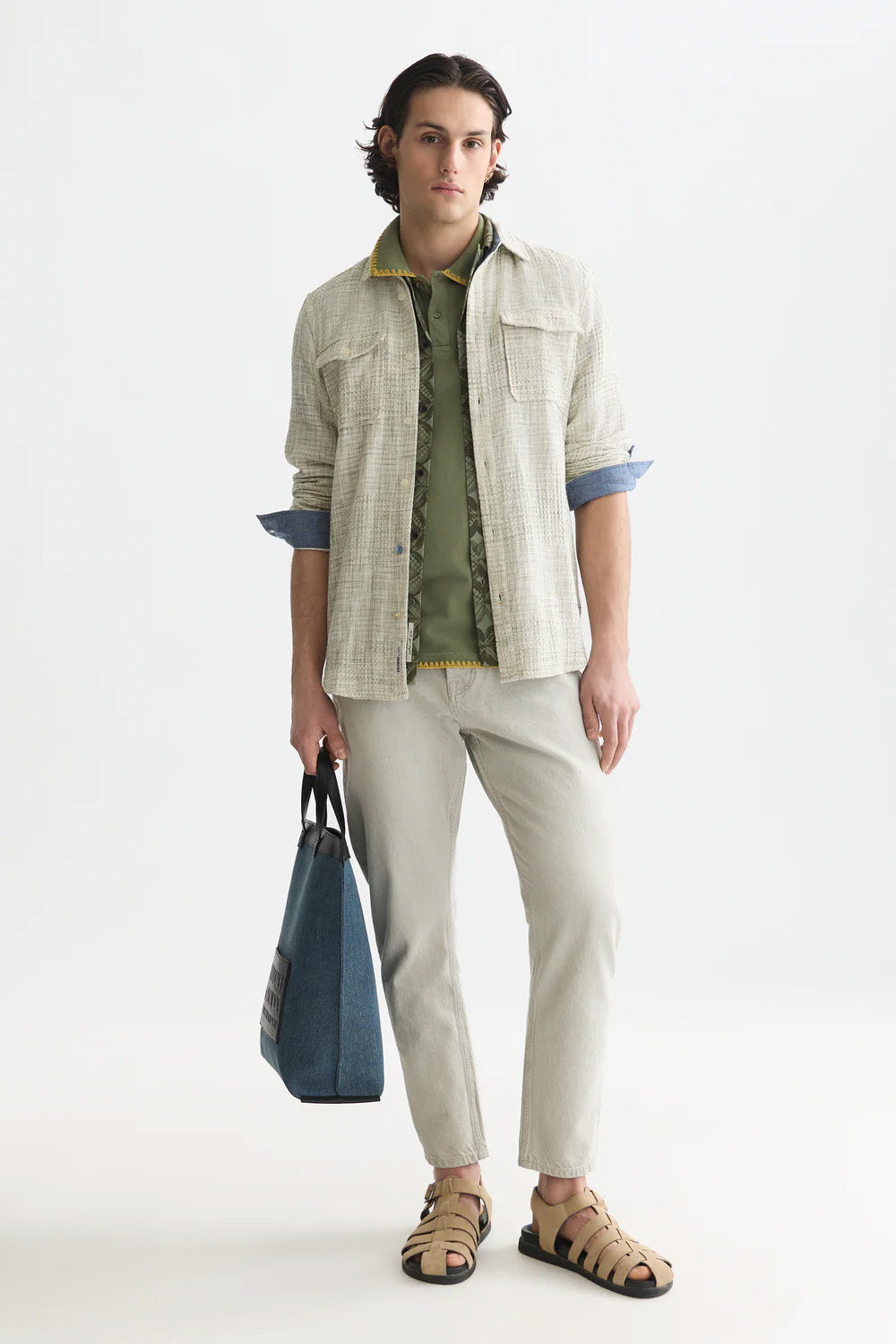 scotch and soda melange waffle shirt oil green