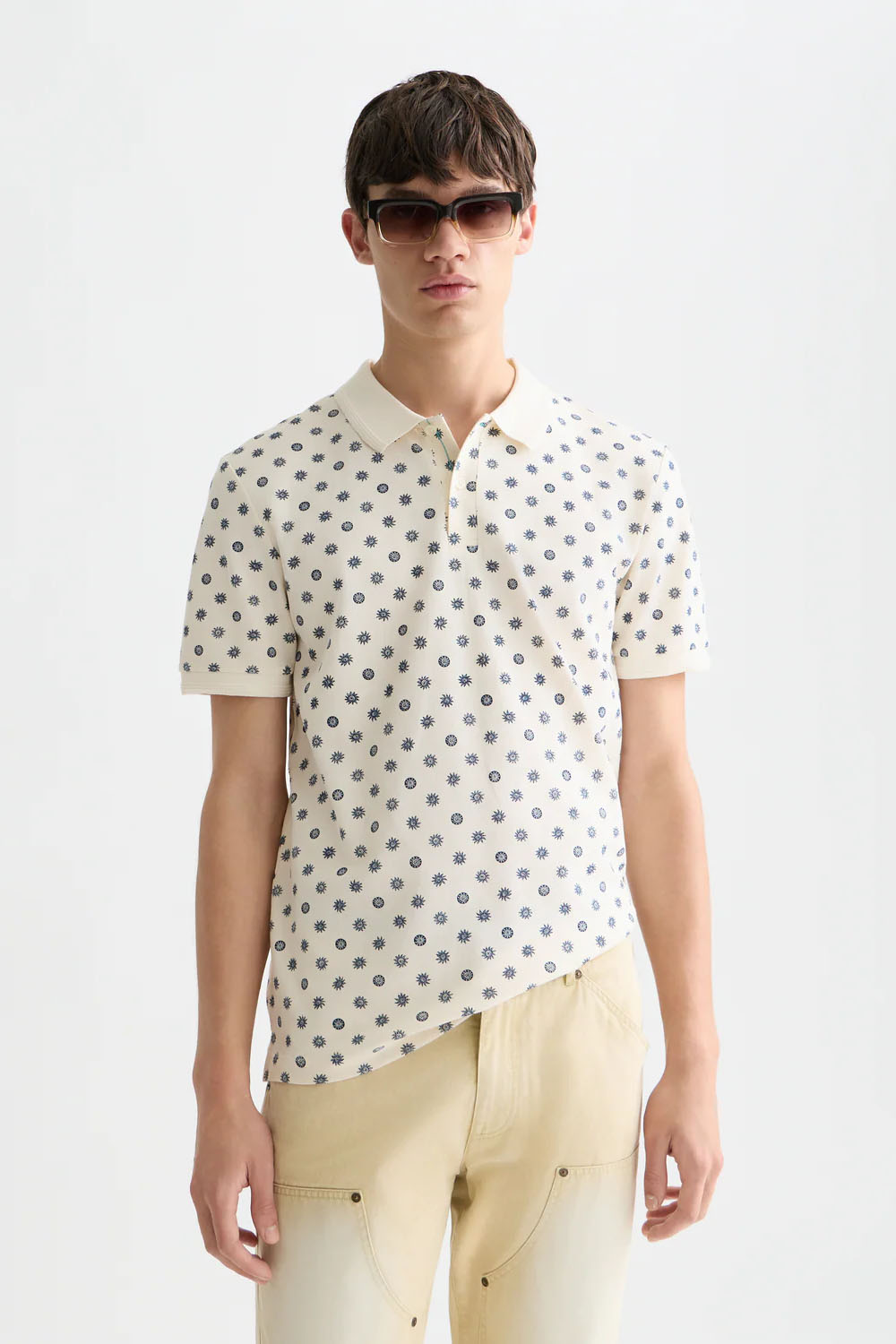 scotch and soda micro-printed polo foulard eggnog front
