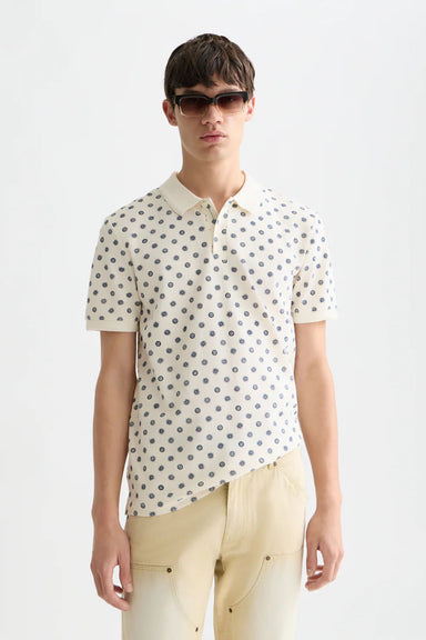 scotch and soda micro-printed polo foulard eggnog front