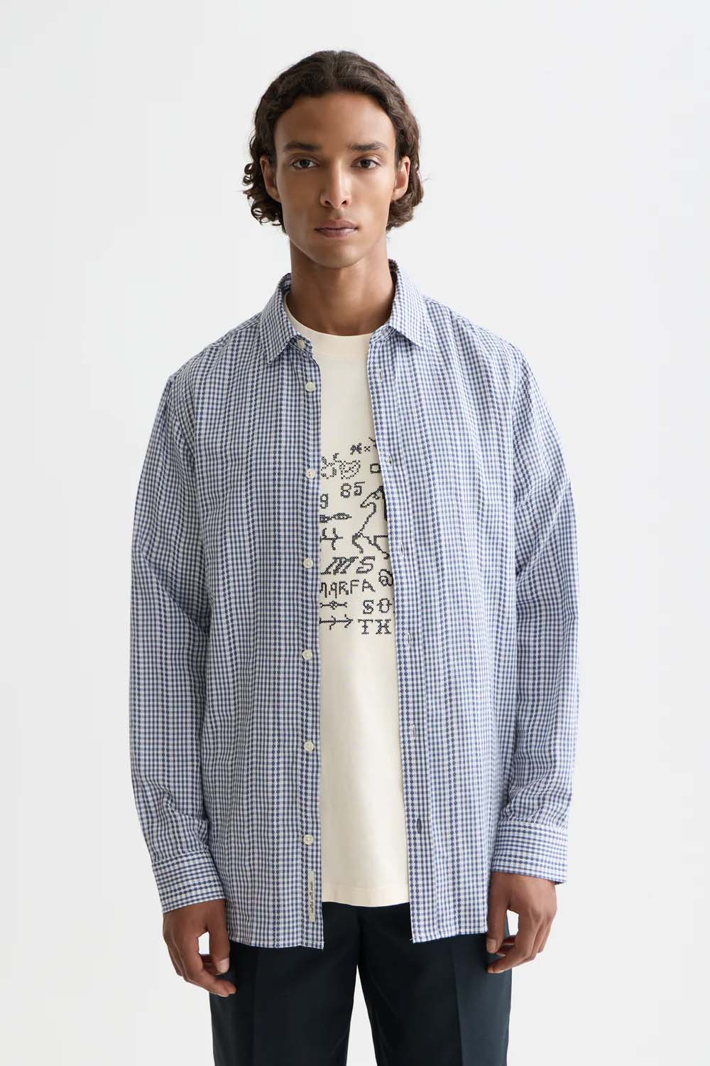 scotch and soda microcheck poplin shirt oceana micro check front