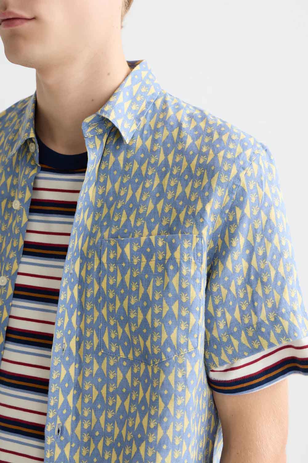 scotch and soda printed linen ss cactus stripe infinity detail