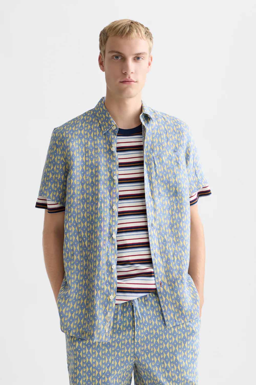 scotch and soda printed linen ss cactus stripe infinity front