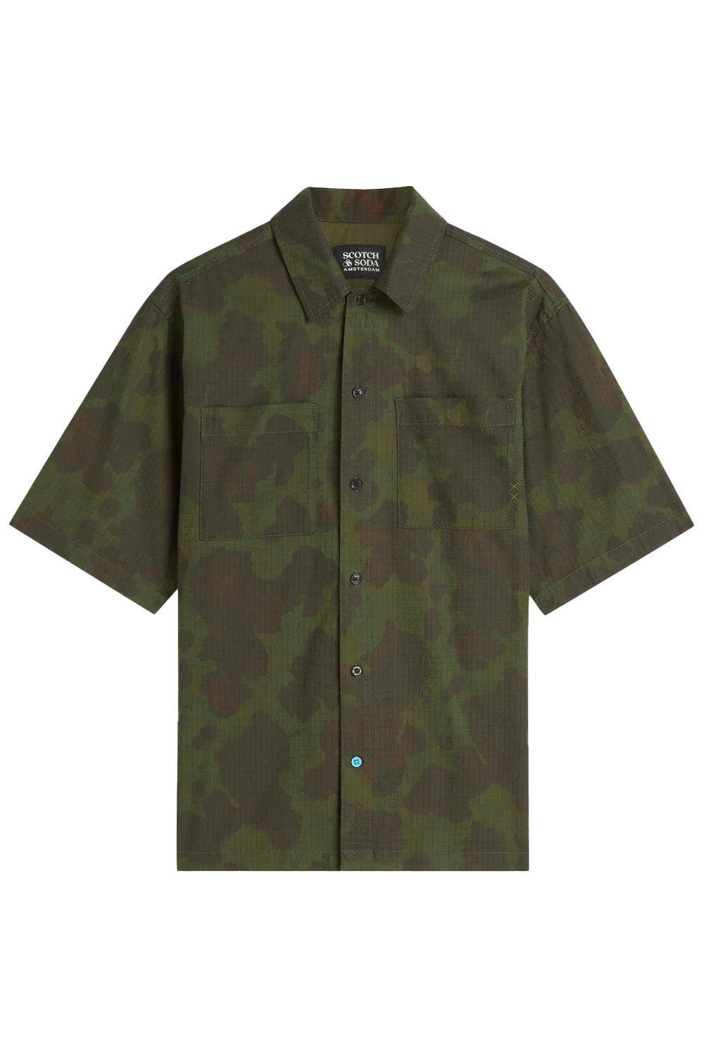 scotch and soda printed ripstop shirt painterly animal olive night flatlay