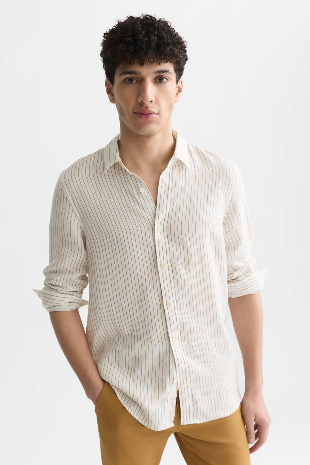 scotch and soda striped linen shirt dijon stripe front