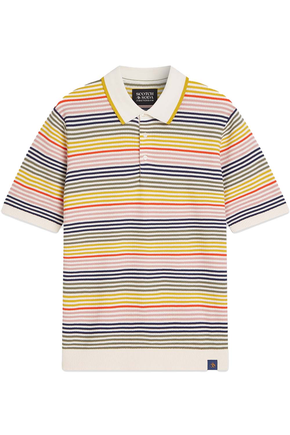 scotch and soda structured knit polo multi stripe front