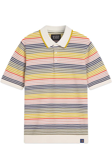 scotch and soda structured knit polo multi stripe front