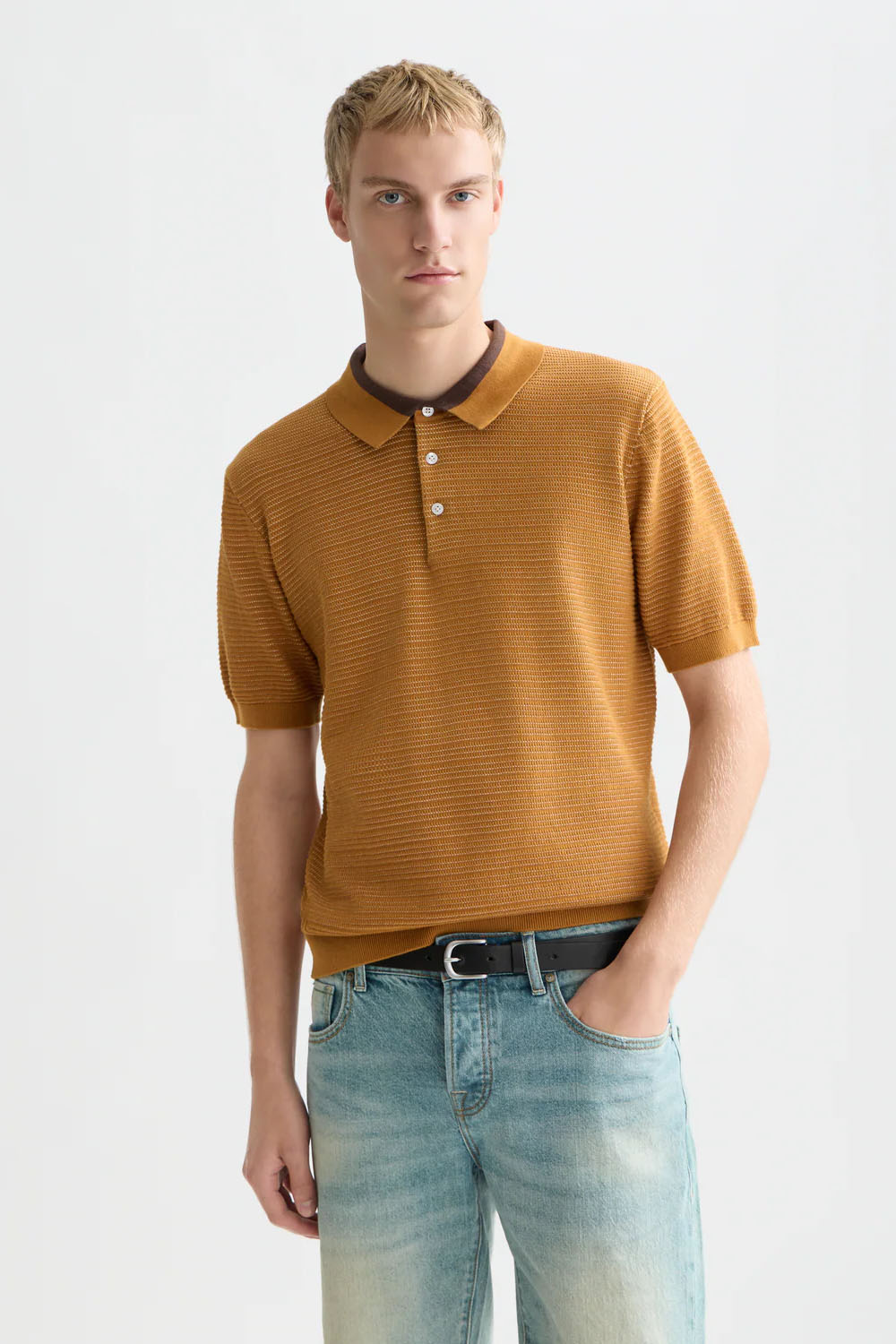 scotch and soda structured knitted polo cathay spice front