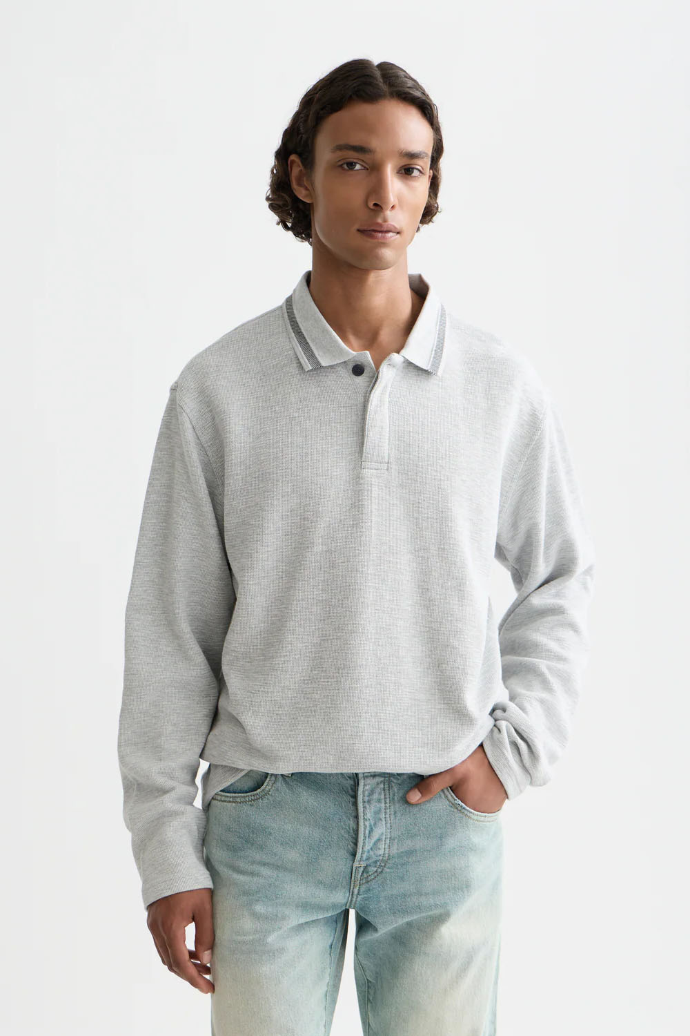 scotch and soda structured ls polo grey melange front