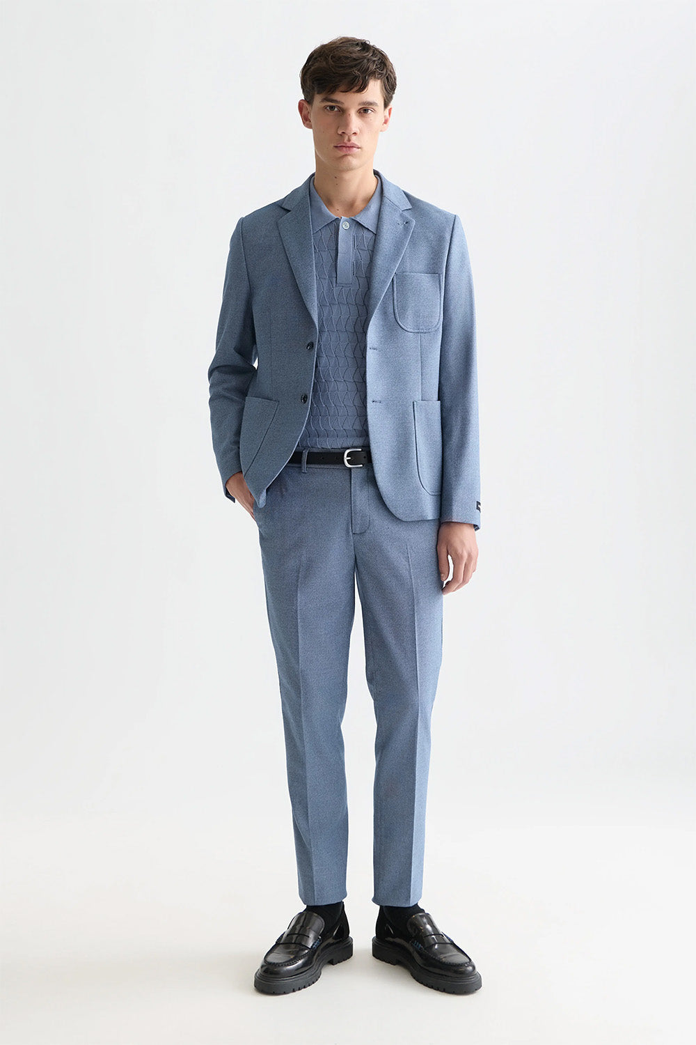 scotch and soda structured weave blazer pageant blue melange