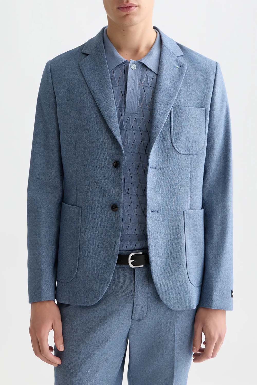 scotch and soda structured weave blazer pageant blue melange front