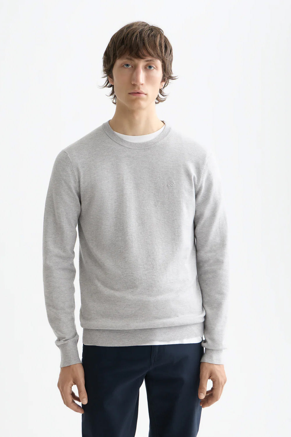scotch and soda viscose pullover crewneck grey melange front