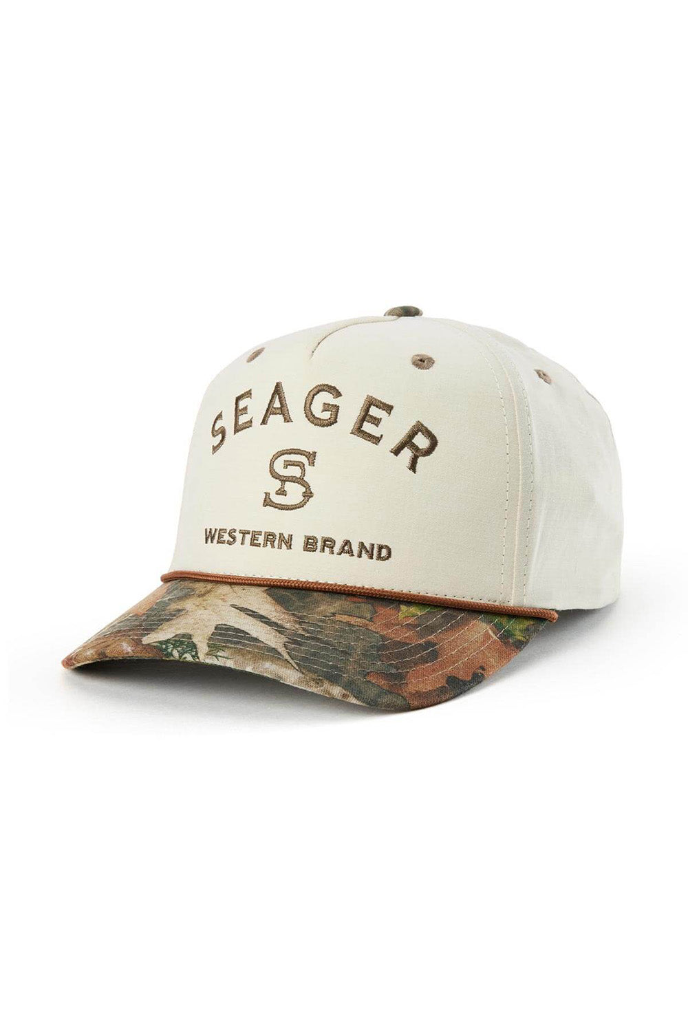 seager branded snapback cream camo profile