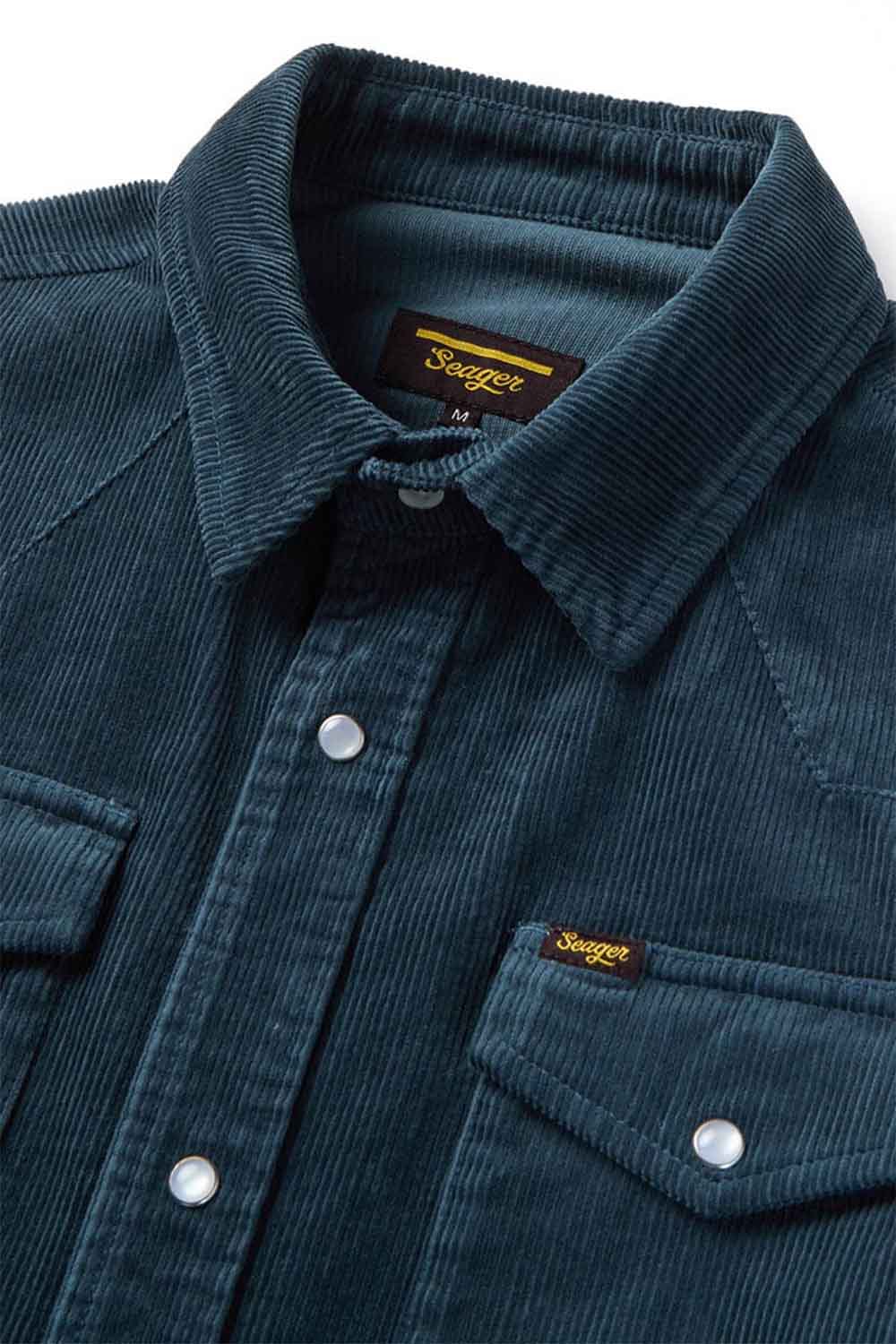 seager reagan pearl snap cord stormy blue collar