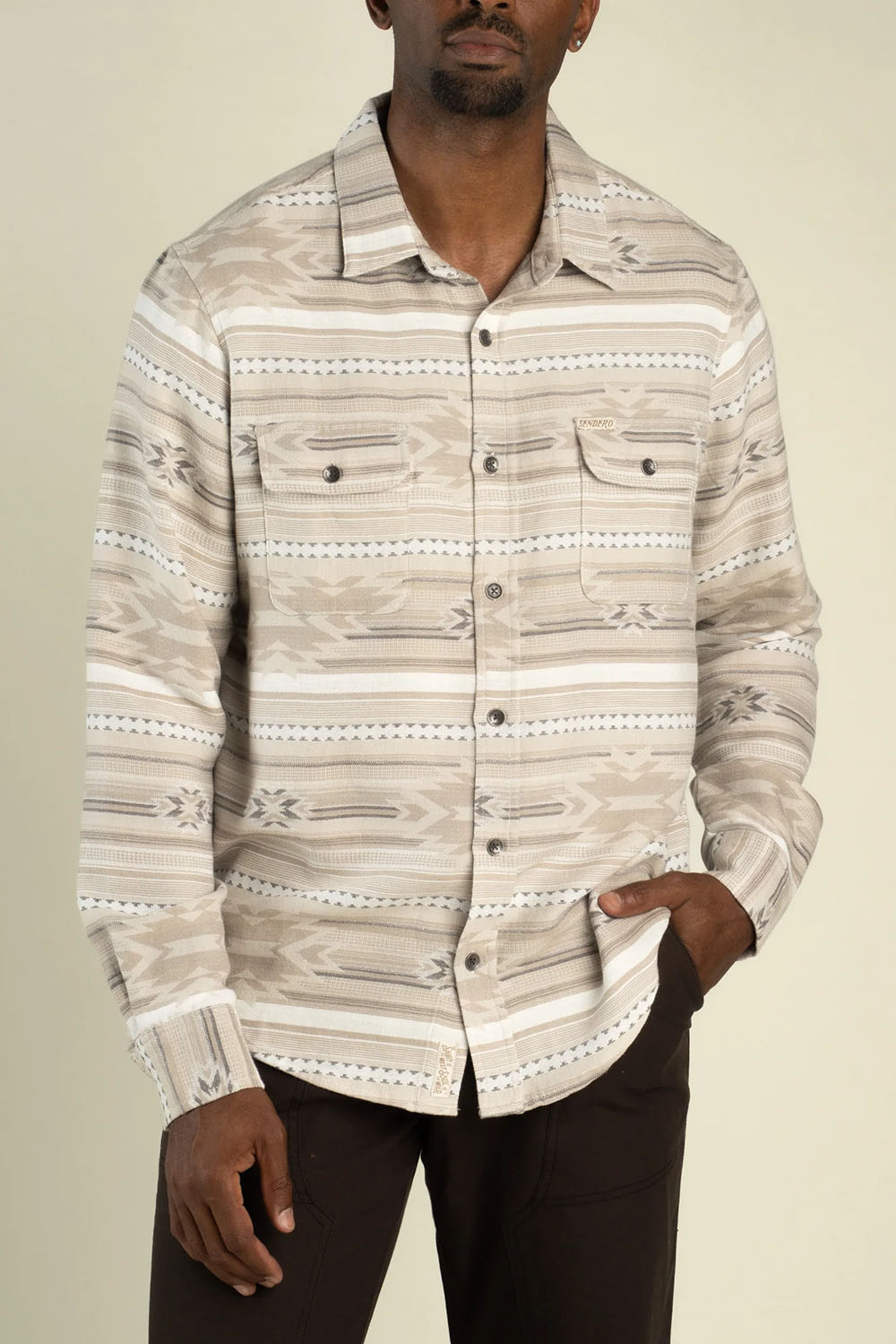Sendero Boquillas Shirt in Mesilla Chevron Limestone — Front view, on model