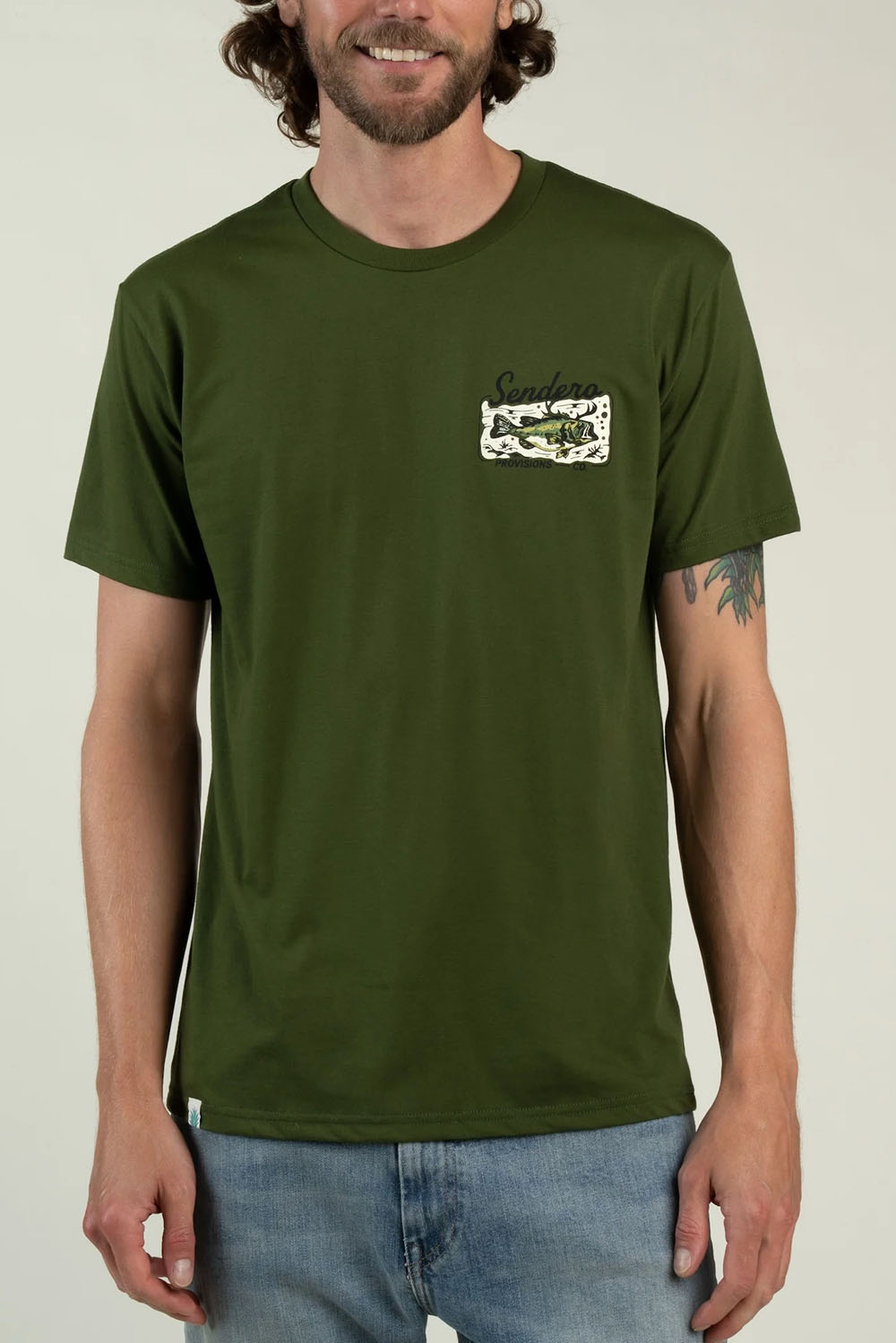 Sendero Deer Fishers T-Shirt in Army Green — Front view
