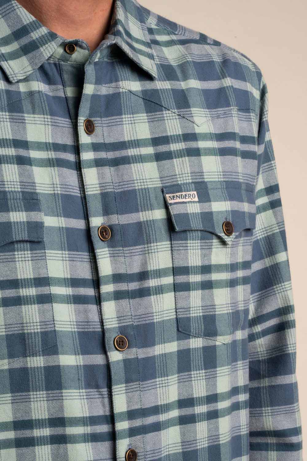 Sendero - Durango Flannel Stretch - Teal/Blue - Detail Pocket