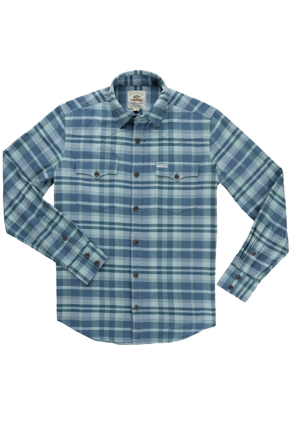 Sendero - Durango Flannel Stretch - Teal/Blue - Flatlay Front