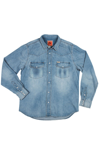 Sendero Wyatt Pearl Snap Shirt in Vintage Denim — Flatlay view