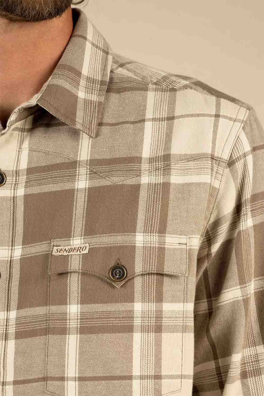 sendero durango flannel shirt tan brown detail