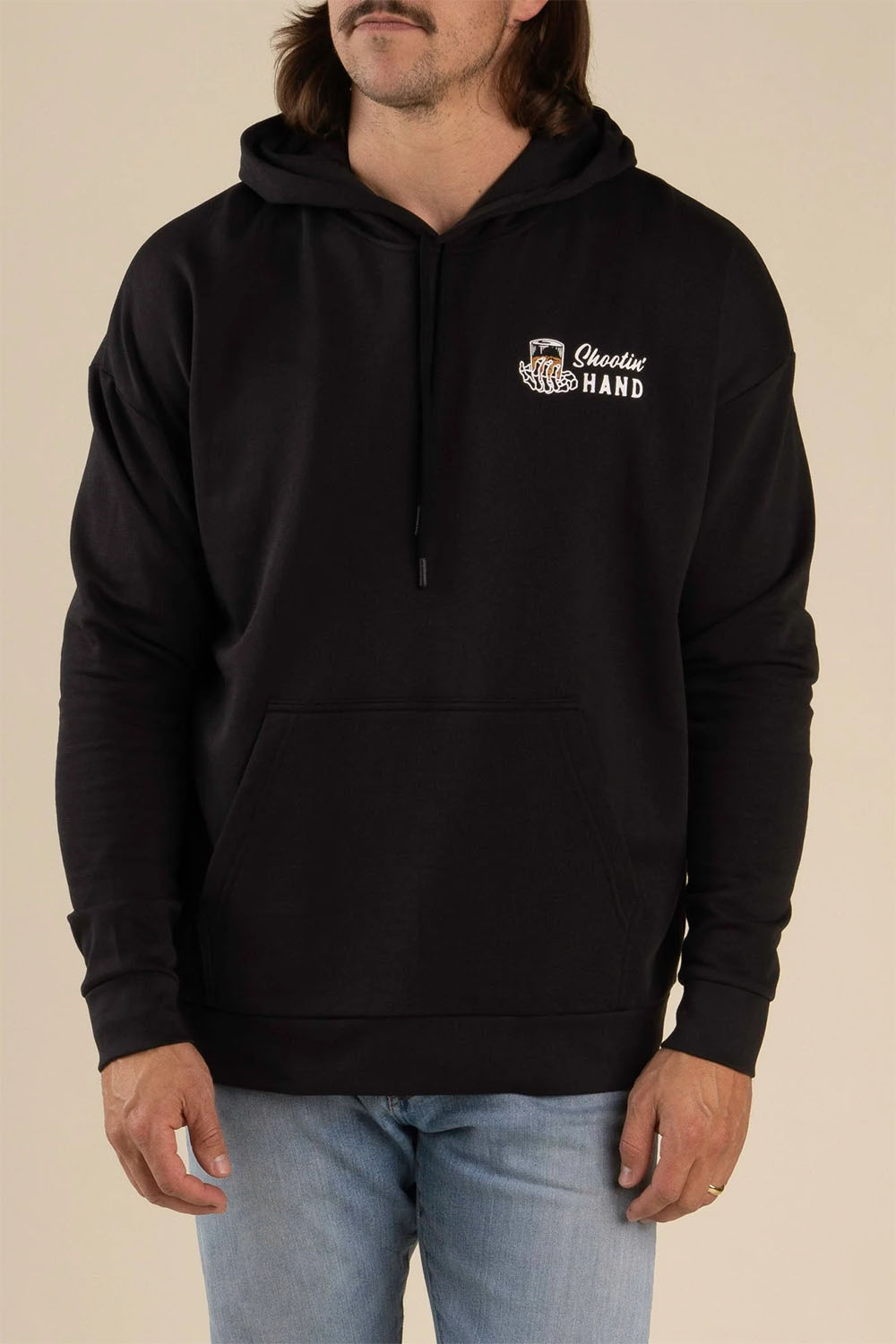 sendero shootin hand hoodie black front