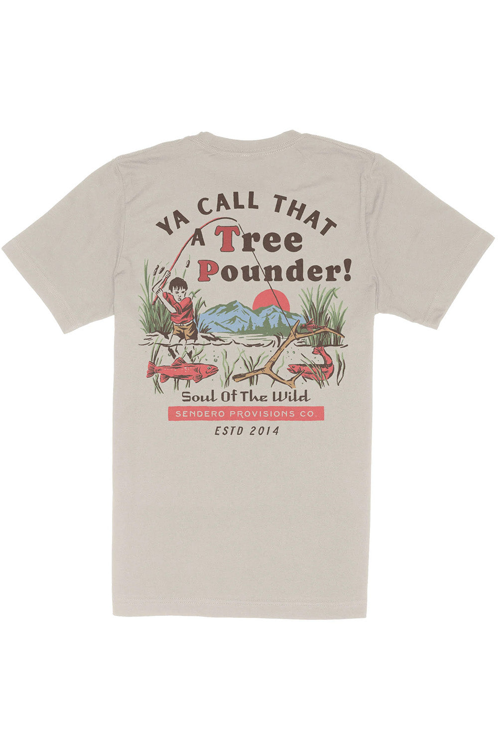 sendero tree pounder tshirt sand flatlay