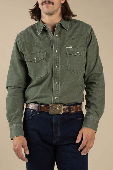 sendero wyatt pearl snap shirt faded olive front