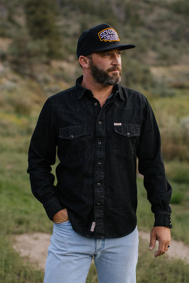 sendero wyatt pearl snap shirt midnight blue front