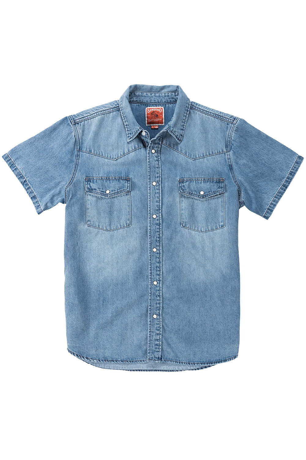 sendero wyatt pearl snap ss vintage denim flatlay