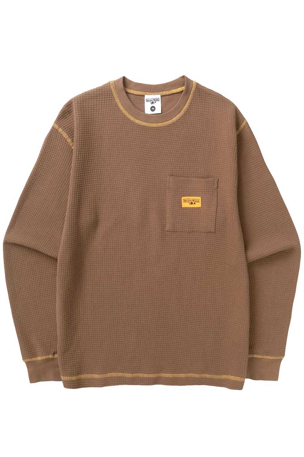 Service Works - Waffle Contrast Thermal Long Sleeve - Brown/Yellow - Flatlay Front