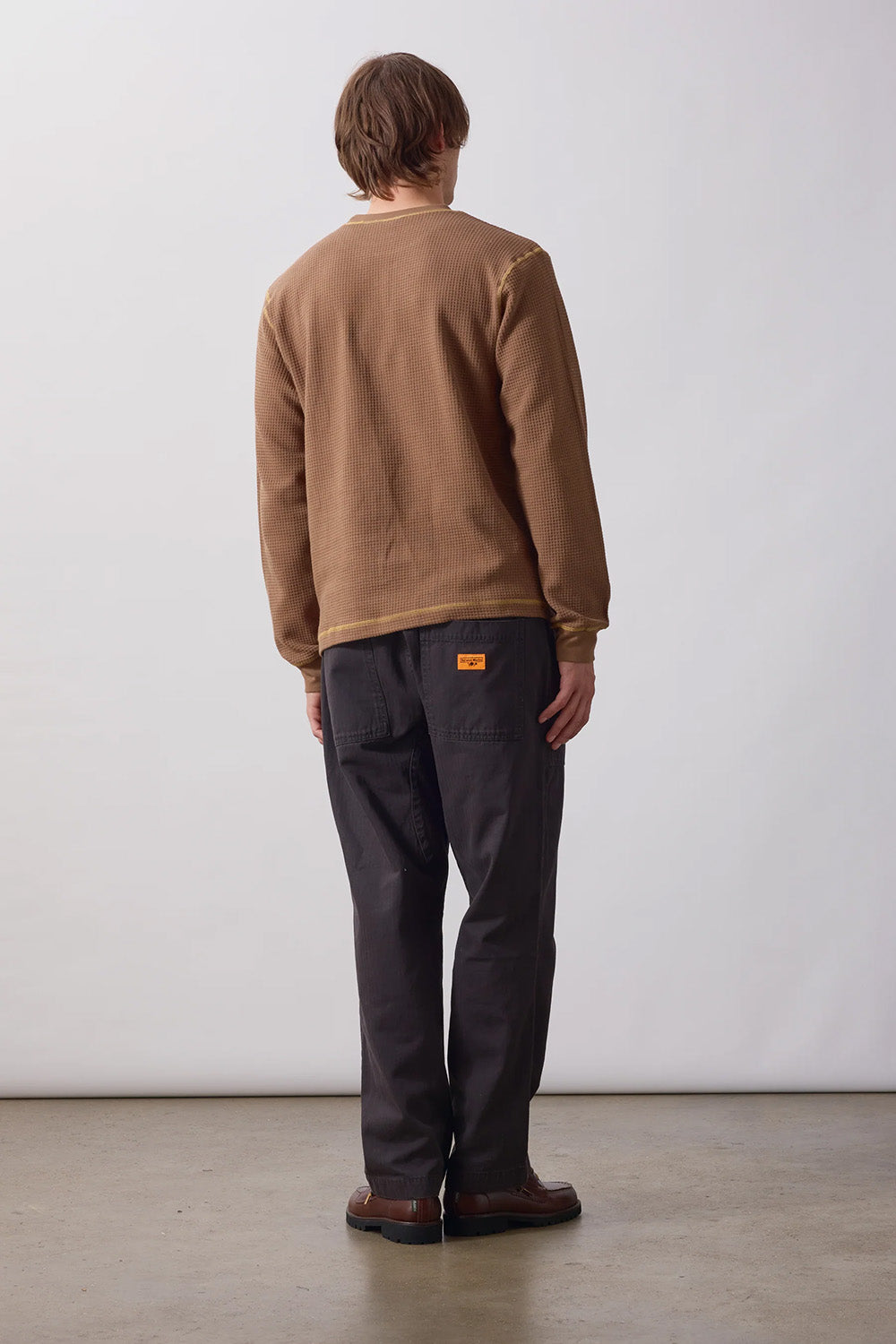 Service Works - Waffle Contrast Thermal Long Sleeve - Brown/Yellow - Model Back