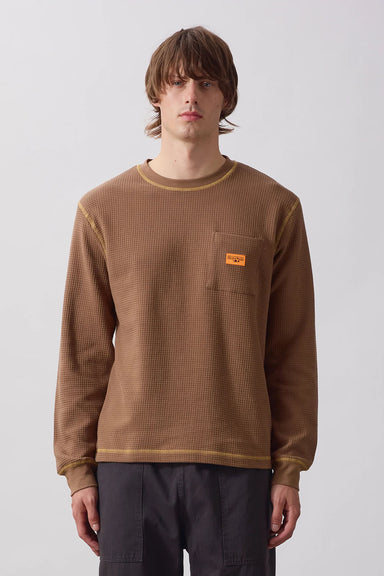 Service Works - Waffle Contrast Thermal Long Sleeve - Brown/Yellow - Model Front
