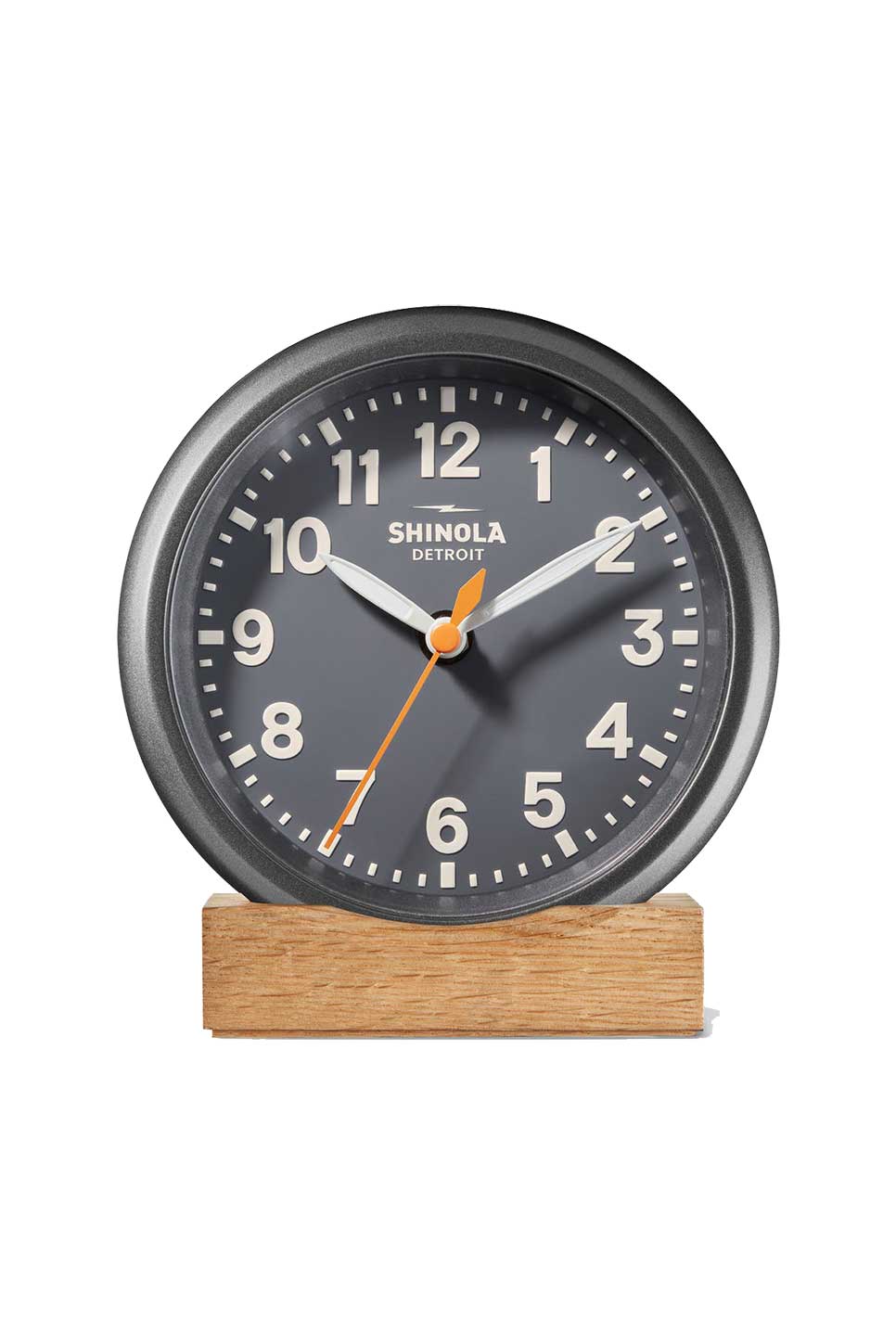 Shinola Runwell Desk Clock in Dark Gray — Front view