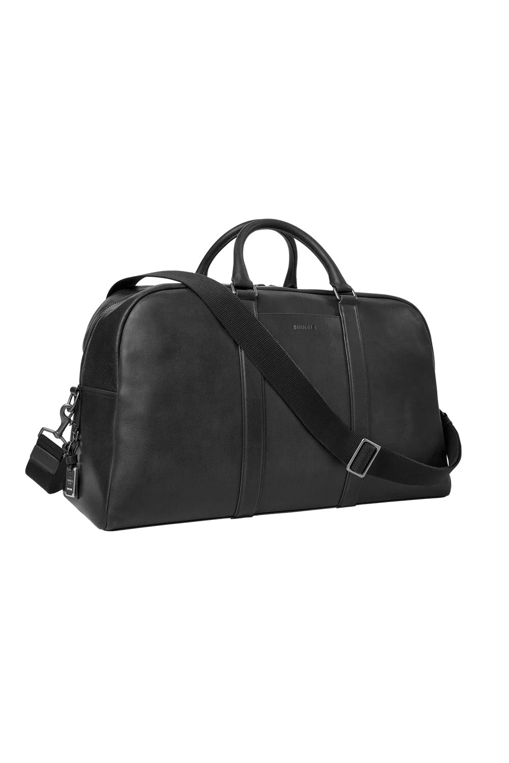 Shinola Runwell Duffle Navigator in Black — Quarter view