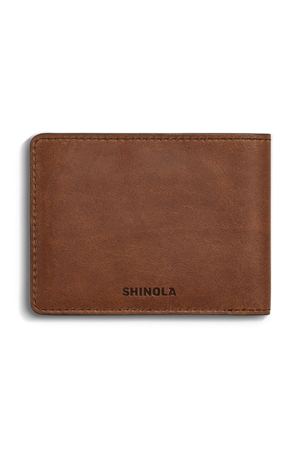 Shinola Slim Bifold Navigator in Medium Brown — Front view